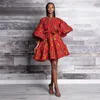 Afrykańskie ubrania 2019 Wiadomości Autumn Tradycyjne dashiki Bazin Lace Wax Wax Ruffle Rleeve African Sukienki dla kobiet Party Mody234C