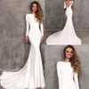 2021 Vintage Berta Sherta Suknie ślubne rozciągnij satynowy długi rękaw bez pleców ślubnych sukienki vestidos de novia sukienka ślubna niestandardowa m213p