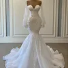 Elegante branco sereia vestidos de casamento vestidos de noiva contas rendas apliques nigeriano árabe vestido de casamento robe de mariee236j