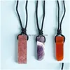 Pendant Necklaces Natural Stone Long Bar Necklace Irregar Flat Healing Gemstone Amethyst Genuine Crystal Women Men Hiphop Jewelry Drop Dhdwl