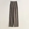 Damenhosen T0TEM Herbst/Winter Frauen Wollhose Breites Bein Braune Farbe Reißverschluss Hohe Taille Lässige Ganzkörperansicht Vintage Bürodame