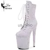 Boots 20cm/8Inch Super High Nightclub Waterproof Platform Strappy Women Ankle Boots Sexy Knight Short Boots Pole Dance Stripper Heel J230919