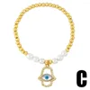 Charme pulseiras flola cobre banhado a ouro contas elásticas para mulheres cz cristal fatima azul olho sorte jóias brtj06