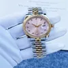 Luxury Watch Gold Diamond Bezel 36mm Woman Watches Mekaniska armbandsur Sapphire Pink Dial Two-Tone rostfritt stål armband282s