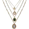 Pendant Necklaces Arrival Boho Multi-Layered Long Chain Choker For Women Inlaid Green Pink Gray Stone Trendy Jewelry