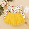 Girl Dresses Toddler Baby Princess Dress Long Sleeve Yellow Tulle Patchwork Swing Holiday Party Costumes