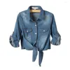 Women's Blouses Women Lightweight Jacket Loose Chic Half-sleeve Cardigans Turn-down Collar Lace-up Design Shirt