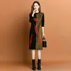 Vintage Elegant Graphic Jacquard Knitted Dresses Autumn Winter Going Out O-Neck Warm Travel Midi Frocks 2023 Women Designer Long Sleeve Slim Vacation Sweaters Dress