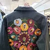 Giacche da donna JSXDHK Streetwear Giacca di jeans con ricamo floreale Cappotto Vintage Donna Primavera Autunno Colletto rovesciato Capispalla casual da cowboy allentato 230918