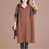 Women's Hoodies Korean Loose Large Size Hooded Casual Warm Sweater 2023 Fall Women Color Matching Stitching Mid-length Dress