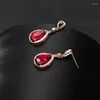 Stud Earrings YangFx Silver Color Temperament European And American Pigeon Blood Red Rose Ruby Droplet Jewelry