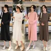 Umstandskleider Stil Schwangere Frauen Kleid Herbst Winter Einfarbig Langarm Mittelkalb Umstandsmode Gerades Kleid Pullover