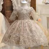 Flickklänningar Baby Party Dress for Girls 1-5 år broderi Elegant födelsedag Prinsessan Backless Lace Luxury Ceremony Tutu klänning