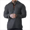 Sweats à capuche pour hommes Mode Hommes Sweat-shirt à manches longues Survêtement pour hommes Manteau respirant Mâle Vêtements de sport décontractés Demi-zip Ouvert Revers Tops Tee Pull