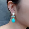 Studörhängen Yygem Natural White Shell Green Amazonite 15x19mm Blue Turquoise Earring Luxury Elegant smycken