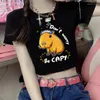 T-shirts Femmes Y2K Esthétique Capybara Chemise Femmes Gothique Noir Dames Rétro Harajuku Streetwear Dessin Animé Crop Top T-shirts T-shirt Court