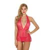 Natal feriado pontos lacy mergulho com decote em v babydoll vermelho preto com calcinha conjunto feminino sexy roupa íntima lingerie pura renda sleepw303g