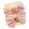 Haaraccessoires 2 STKS Set Doek Kant Parel Borduren Bloem Boog Fee Clips Voor Meisje Kinderen Leuke Kawaii Fancy Lolita Haarspeld