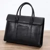 Briefcases Leather Handbag Men's Vegetable Tanned Cowhide Large Capacity Horizontal Business Briefcase Computer Bag