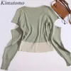 Maglioni da donna Kimutomo Elegante maglione scavato a contrasto di colore Donna delicato O-collo maniche lunghe Semplice versatile pullover in maglia Ins