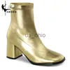 Boots 7cm Custom Colors Gogo Boots 60s 70s Square Heel Ankle Boots Sexy Round Toe Leather Zip Women Short Boots Cross Dressing Shoes J230919