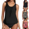 Kvinnors badkläder tankini baddräkt Set Two Size Swimdress Strappy Back Large Piece Print Women Swimear Tankinis Shorts Baddräkt