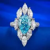 Anel de diamante luxuoso aquamarine 100% real 925 prata esterlina festa de casamento anéis de banda para mulheres homens joias de noivado presente