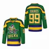 66 Gordon Bombay 96 Charlie Conway Mighty Duck Movie Maillots de hockey 99 Adam Banks 44 Fulton Reed Dean Portman Teemu Selanne Paul Kariya Greg Goldberg Vert Blanc Noir