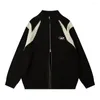 Herrenpullover, schwarz und weiß, bestickt, mit Reißverschluss, Crdigan-Jacke, Herbst-Winter-Mode, lockerer Rollkragenpullover
