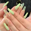 False Nails 24Pcs/Box Long Ballet Fake With Glue Orange Butterfly Gold Powder Design Ins European Detachable Press On Manicure Tips