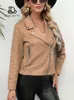 女性用ジャケットのウールブレンドジャケット2023秋の冬の鹿の肌のベルベットジッパーラペルスモールコートファッションストリートヨーロッパアメリカ女性衣料品