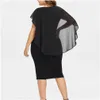 Plus Size Jurken Mode Vrouwen Cape O-hals Chiffon Patchwork Dubbellaags Casual Losse Dame Kantoor Feest Midi Kokerjurk Drop Deliv Dhvkj