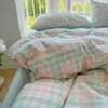 Conjuntos de cama Roupa de cama amigável para casa housse de couette Conjunto de roupa de cama queen size azul xadrez impresso capas de edredom com fronha 230919