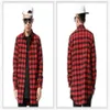 Whole-Red Blue Scottish Plaid Flanel Flanel Shirt Men Men Dance Bboy Shirt Golden Side Zipper Oversize Plaid Extenen Shi2943