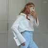 Frauen Blusen Mode Frau 2023 Elegante Revers Langarm Shirts Beiläufige Lose Weiß Taschen Tops Weibliche Kleidung Büro Dame