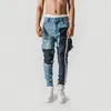 Strapped Pocket Distressed Jeans Slim Tapered Biker Jeans Hip Hop Streetwear Non-stretch Cotton 201111243m