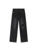 Mäns jeans 2023 Spring och Autumn Korean Style Straight American Trend of Broken Holes in the Casual Solid Color Denim Pants