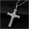 Pendant Necklaces Mens Crystal Cross Necklace For Women Double Layer Stainless Steel Crucifix Jesus Charm Chains Fashion Relin Jewelry Dhc13