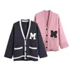 Womens AUTH maje 2023 New M Logo Patch College Cardigan Sweaters