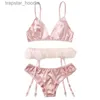 BRAS SETTS BRAS SET KVINNER Underkläderuppsättning Silk Fairy Intimates kostym Satin Soft Bra Furry midje strumpa bälte trosor sexiga trosor nattkläder 2023 L230919