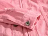 Мужские куртки Мужские розовые джинсовые куртки Верхняя одежда Джинсовые пальто Весна Осень Мужские дырявые куртки Jena Мужские тонкие джинсовые куртки Размер 3XL 230919