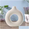 Vasi Nordic Donut Whtie Vaso di fiori in ceramica giallo Circar Hollow Donuts Pot Decorazione della casa Accessori Vasi Drop Delivery Garden Dhfgq