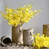 Fleurs décoratives 1 pièce, Simulation de soie jaune, fleur d'orchidée dansante, décoration de fête de mariage, plante artificielle, décor de salon de maison