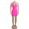 Hot Pink Women Lady Sexig Bandage Dress One Shoulder Summer Beach Bodycon Dresses Party Outfits Uniform ZF3819