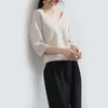 Kvinnors tröjor Summer Fashion Wool Sweater V-Neck Loose Bottoming Sticked Five-Point Sleeve All-Match Top Thin Section
