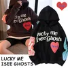 Mens hoodies harajuku Weirdo Graffiti Letter Tryckt Män Lyckligt mig Jag ser Ghosts Hooded Sweatshirt Fleece Pullover Streetwear