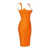 Grundlegende Casual Kleider Hohe Qualität Frauen Promi Party Orange Sexy Ärmel Bodycon Verband Nachtclub FashionDress 230919