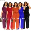 2023 Trainingspak Vrouwen Effen Kleur Casual Katoen Korte Mouwen T-shirt Broek Sportpak Rechte Pijpen Broek Zomer Tweedelige Set vrouwen