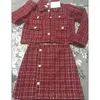 Vestido de dos piezas Mujer Primavera Otoño Rojo Conjunto de 2 piezas Mujer Chaqueta corta de tweed Abrigo Mini Traje de mujer Lady Chic Trajes clásicos de dos piezas 230918