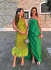 Basic Casual Dresses Solid Sequin Feather Midi Dress For Women Fashion Sleeveless Patchwork Halter Female Summer Party Chic Elegant Robes 230919